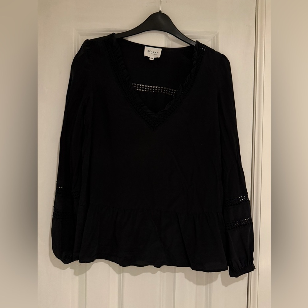 Sezane, Blouse Angelina, 100% silk, black, size 34